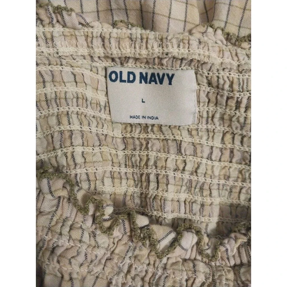 Old Navy Babydoll Top L Beige Smocked Square Neck Puff Sleeve Milkmaid Peasant